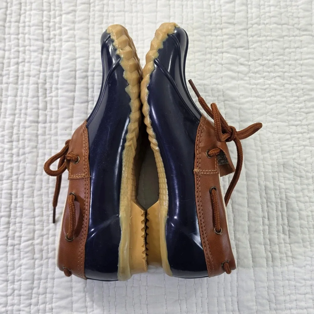Western Chief Womens 8 One Eye Duck Rain Shoes Navy Brown Low Top Rubber Boots